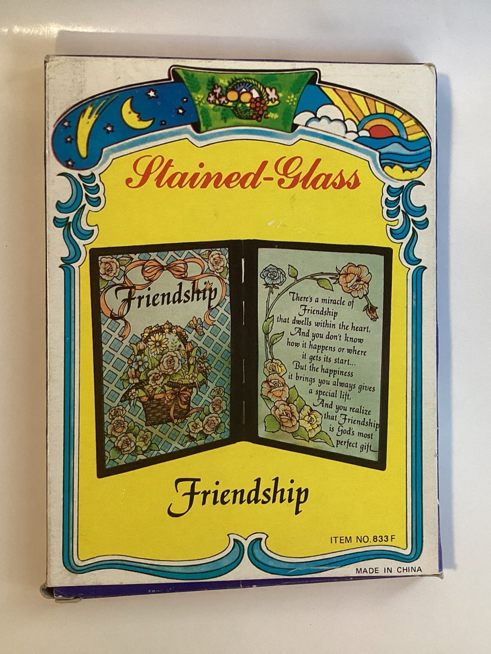 vintage 90s  Stained-Glass Friendship folding tabletop plaque